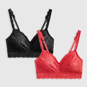 NWOT Quince Stretch Lace Sweetheart Bralette (2-pack) in Black and Ruby Sz XS
